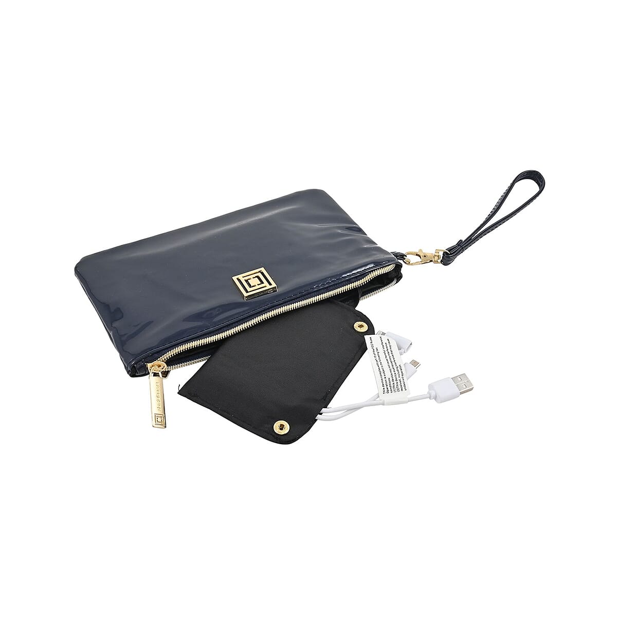 Chicago Closeout Liz Claiborne Dark Navy Faux Patent Leather RFID Protected Wristlet Wallet with Power Bank image number 5