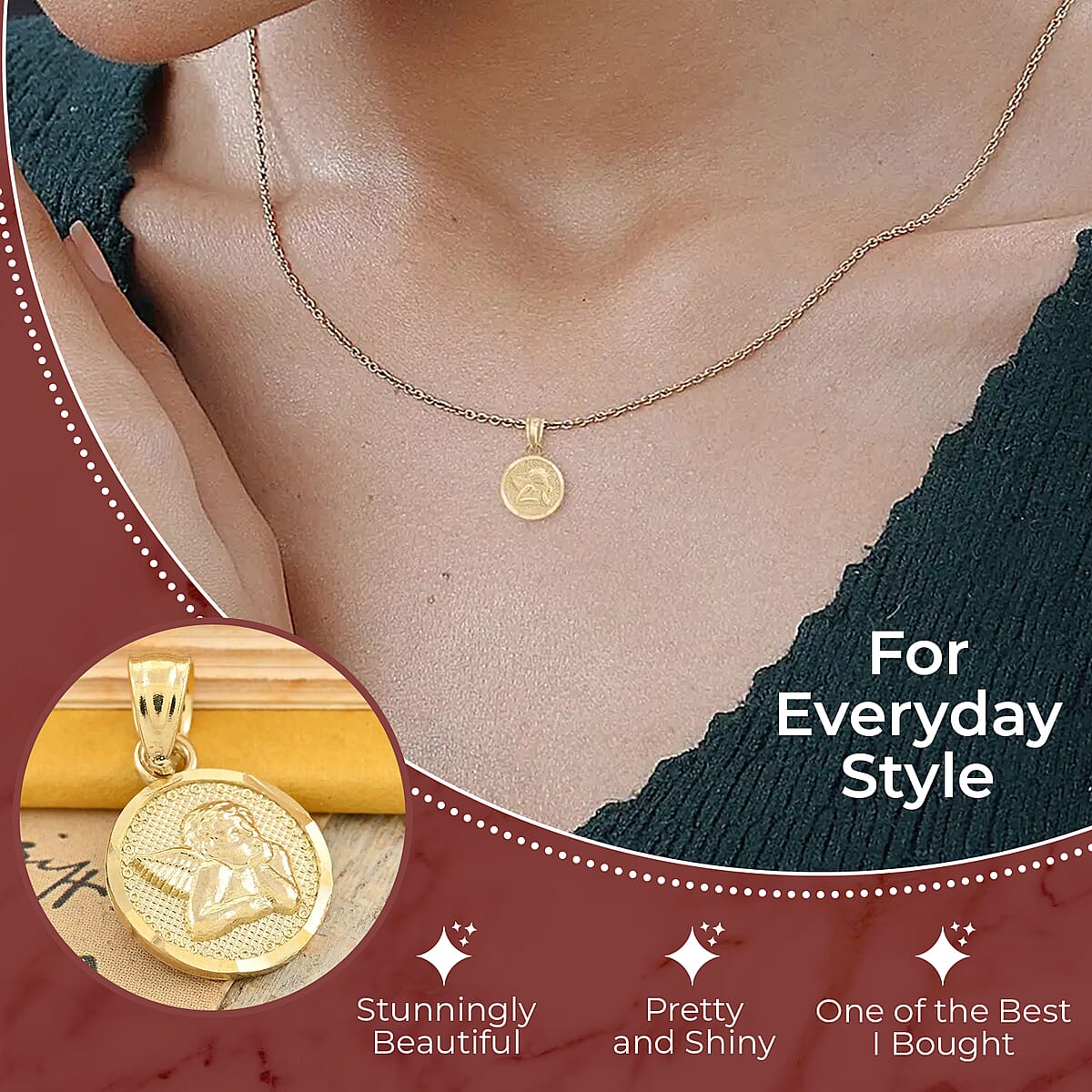 Made in America 10K Yellow Gold Cupid Medallion Pendant image number 2