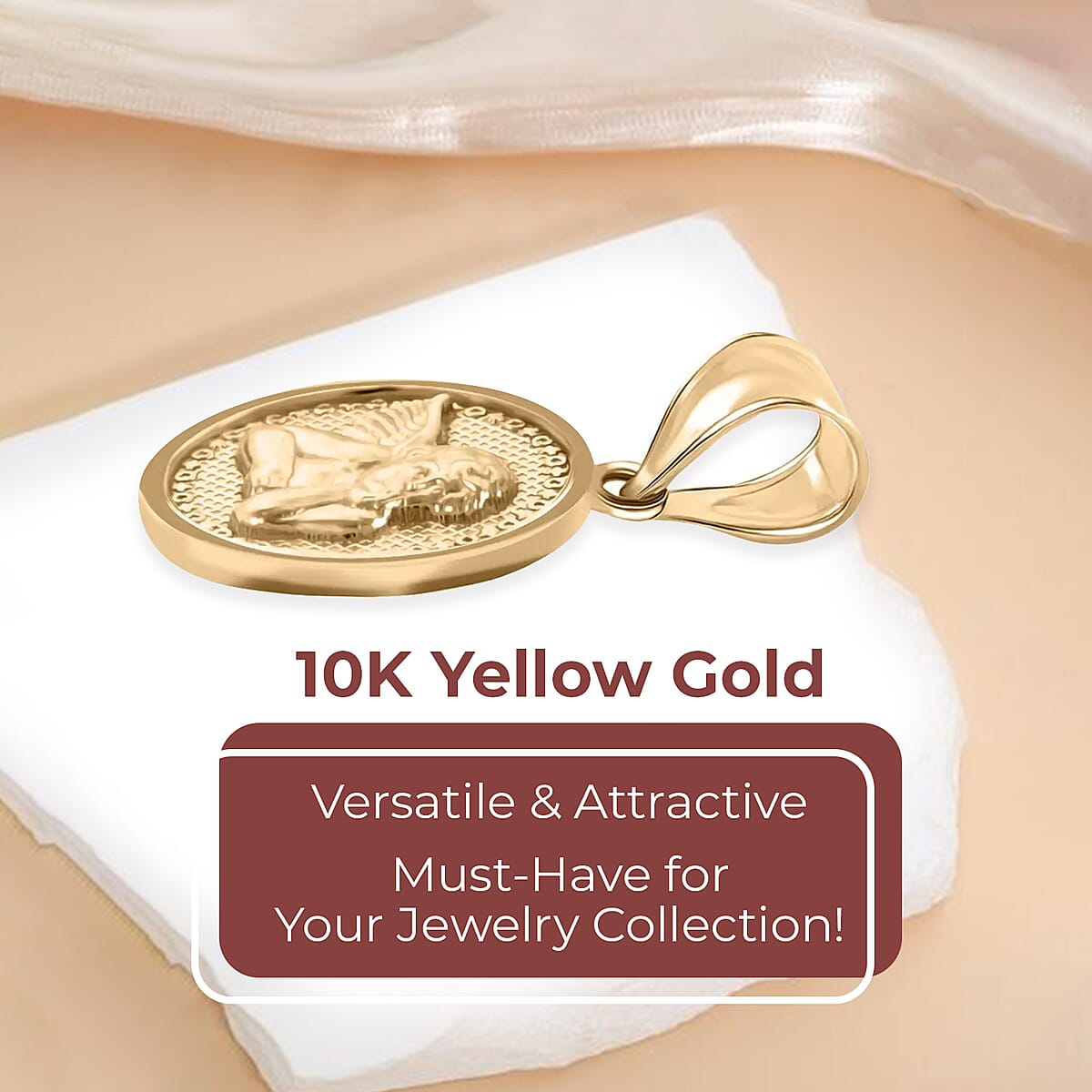 Made in America 10K Yellow Gold Cupid Medallion Pendant image number 3