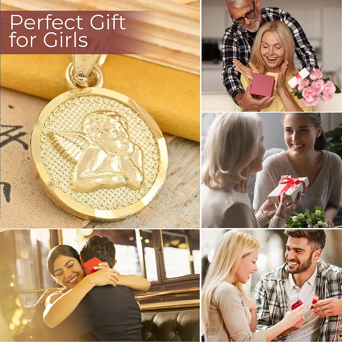 Made in America 10K Yellow Gold Cupid Medallion Pendant image number 4