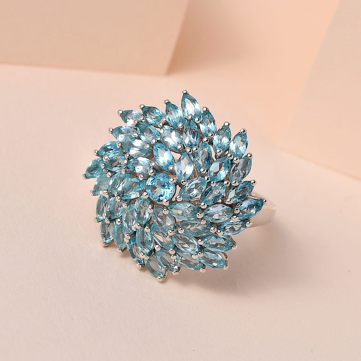 Madagascar Paraiba Apatite Cluster Ring in Platinum Over Sterling Silver (Size 10.0) 4.00 ctw image number 1