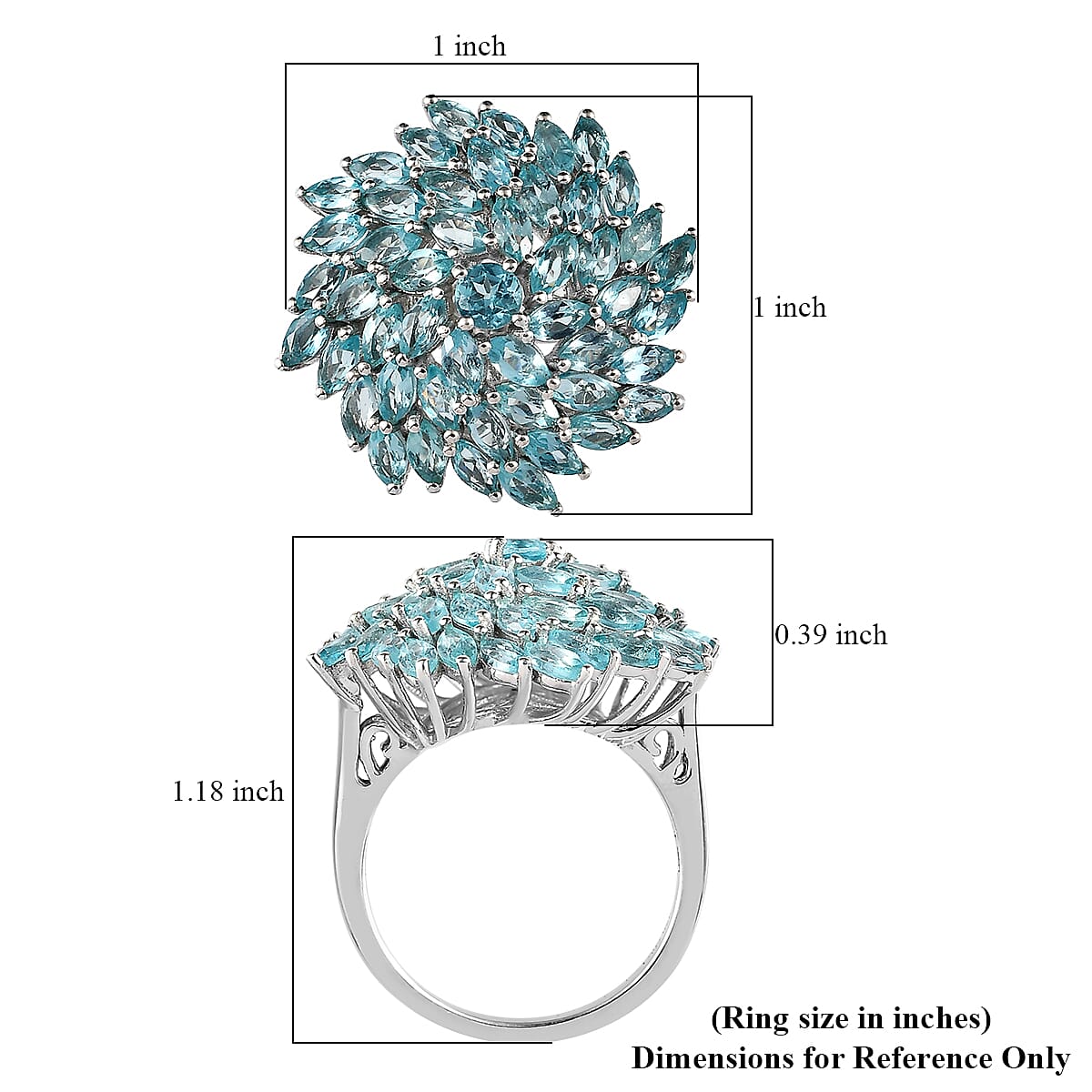 Madagascar Paraiba Apatite Cluster Ring in Platinum Over Sterling Silver (Size 10.0) 4.00 ctw image number 5
