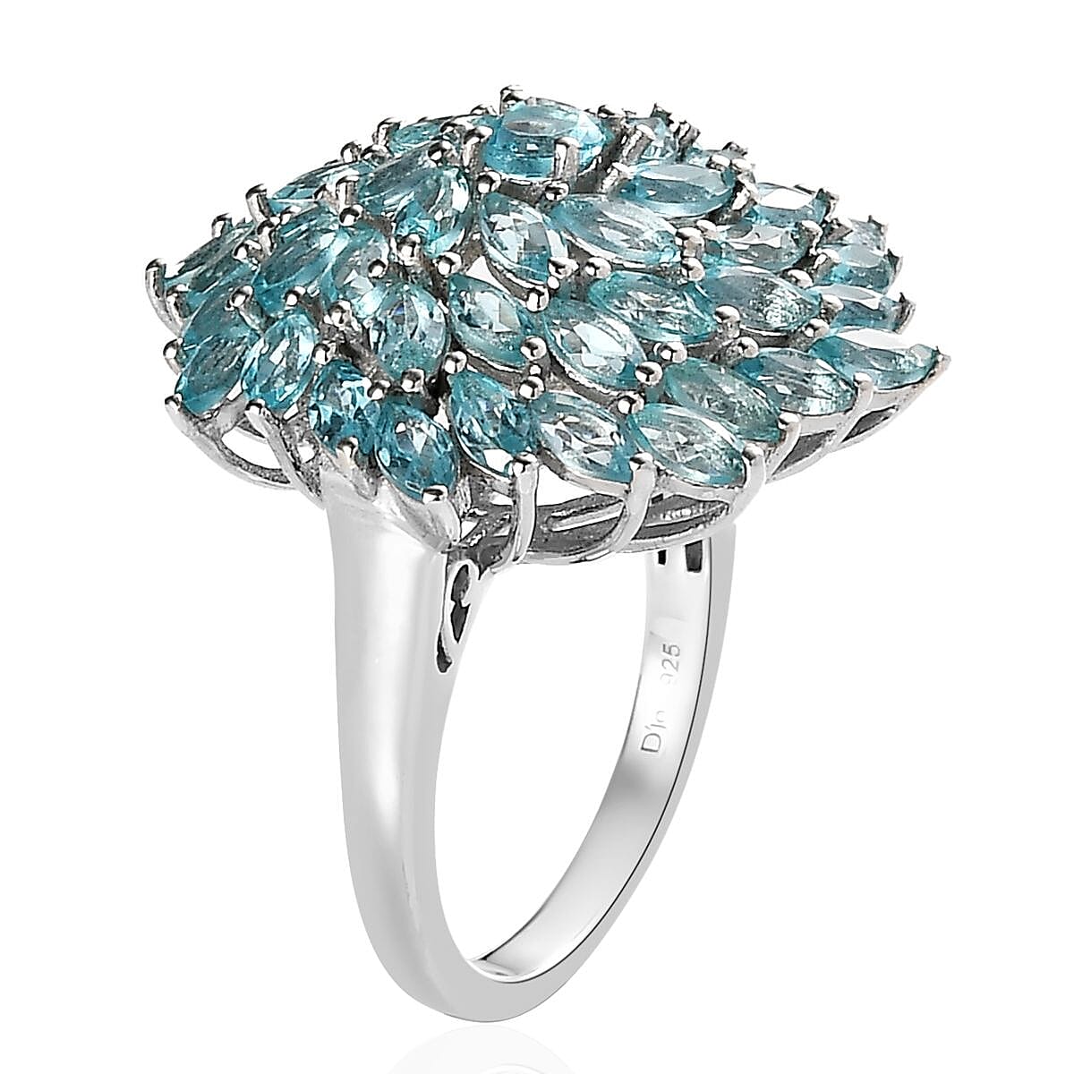 Madagascar Paraiba Apatite Floral Ring in Platinum Over Sterling Silver (Size 7.0) 4.00 ctw image number 3