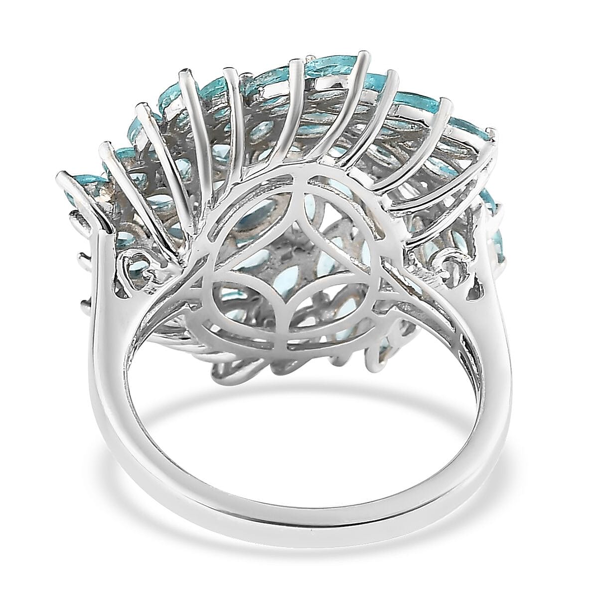 Madagascar Paraiba Apatite Floral Ring in Platinum Over Sterling Silver (Size 7.0) 4.00 ctw image number 4