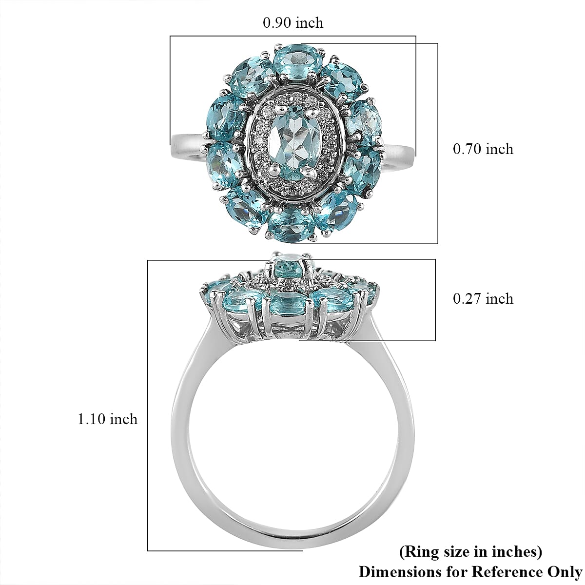 Madagascar Paraiba Apatite and Moissanite Halo Ring in Platinum Over Sterling Silver (Size 9.0) 2.65 ctw image number 5