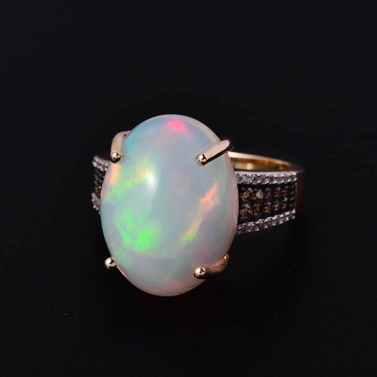 Luxoro 14K Rose Gold AAA Ethiopian Welo Opal, I3 Natural Champagne and White Diamond Ring (Size 6.0) 4.20 Grams 10.35 ctw image number 1