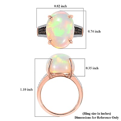 Luxoro 14K Rose Gold AAA Ethiopian Welo Opal, I3 Natural Champagne and White Diamond Ring (Size 7.0) 4.20 Grams 10.35 ctw