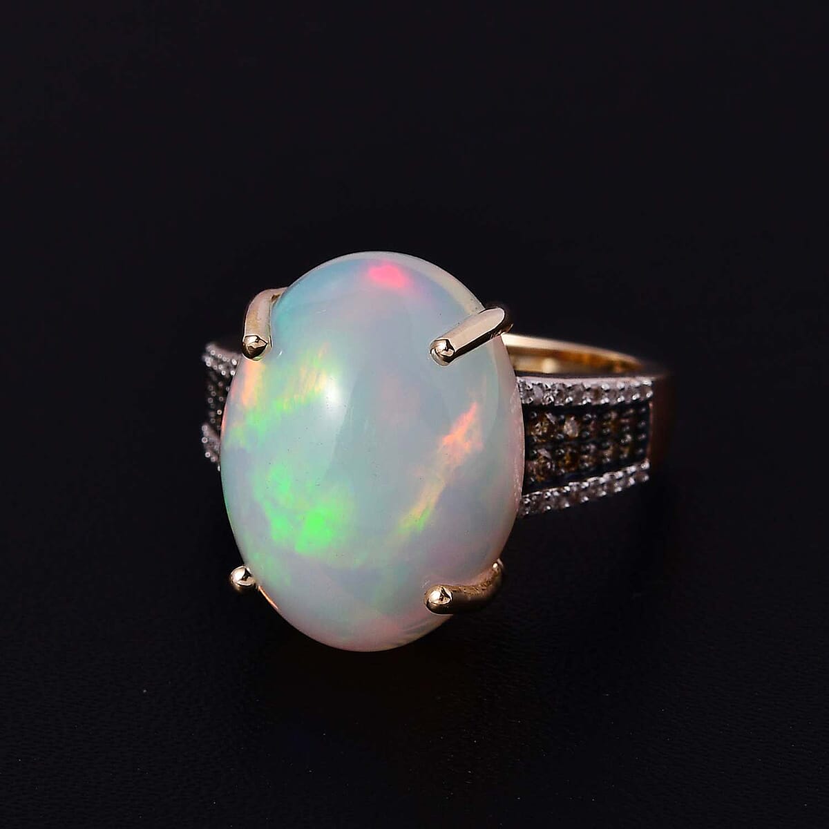 Luxoro 14K Rose Gold AAA Ethiopian Welo Opal, I3 Natural Champagne and White Diamond Ring (Size 8.0) 4.20 Grams 10.35 ctw image number 1