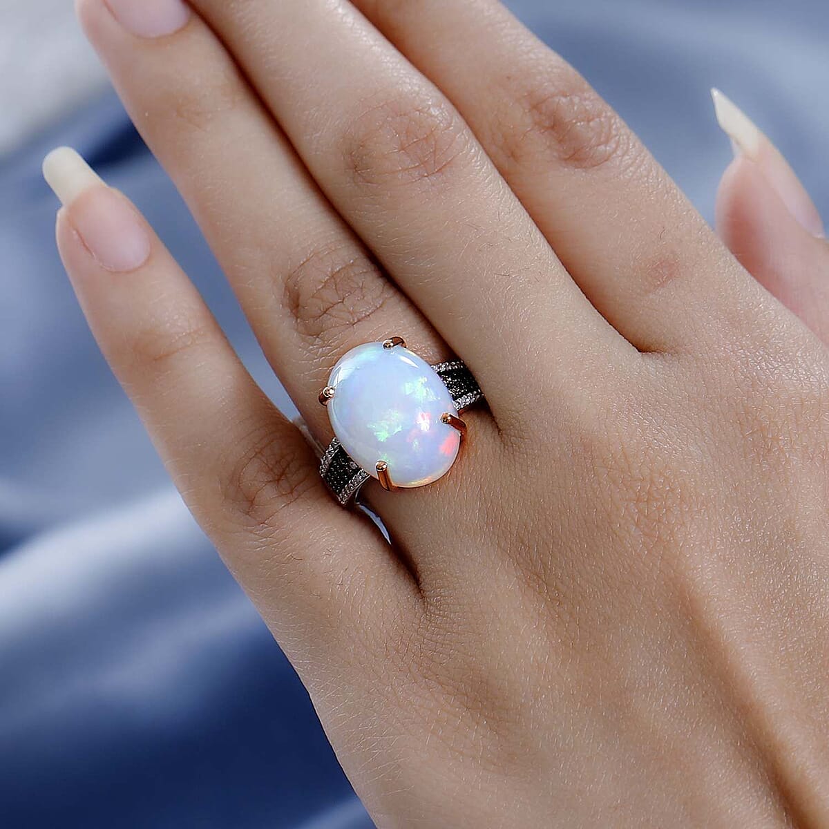 Luxoro 14K Rose Gold AAA Ethiopian Welo Opal, I3 Natural Champagne and White Diamond Ring (Size 8.0) 4.20 Grams 10.35 ctw image number 2