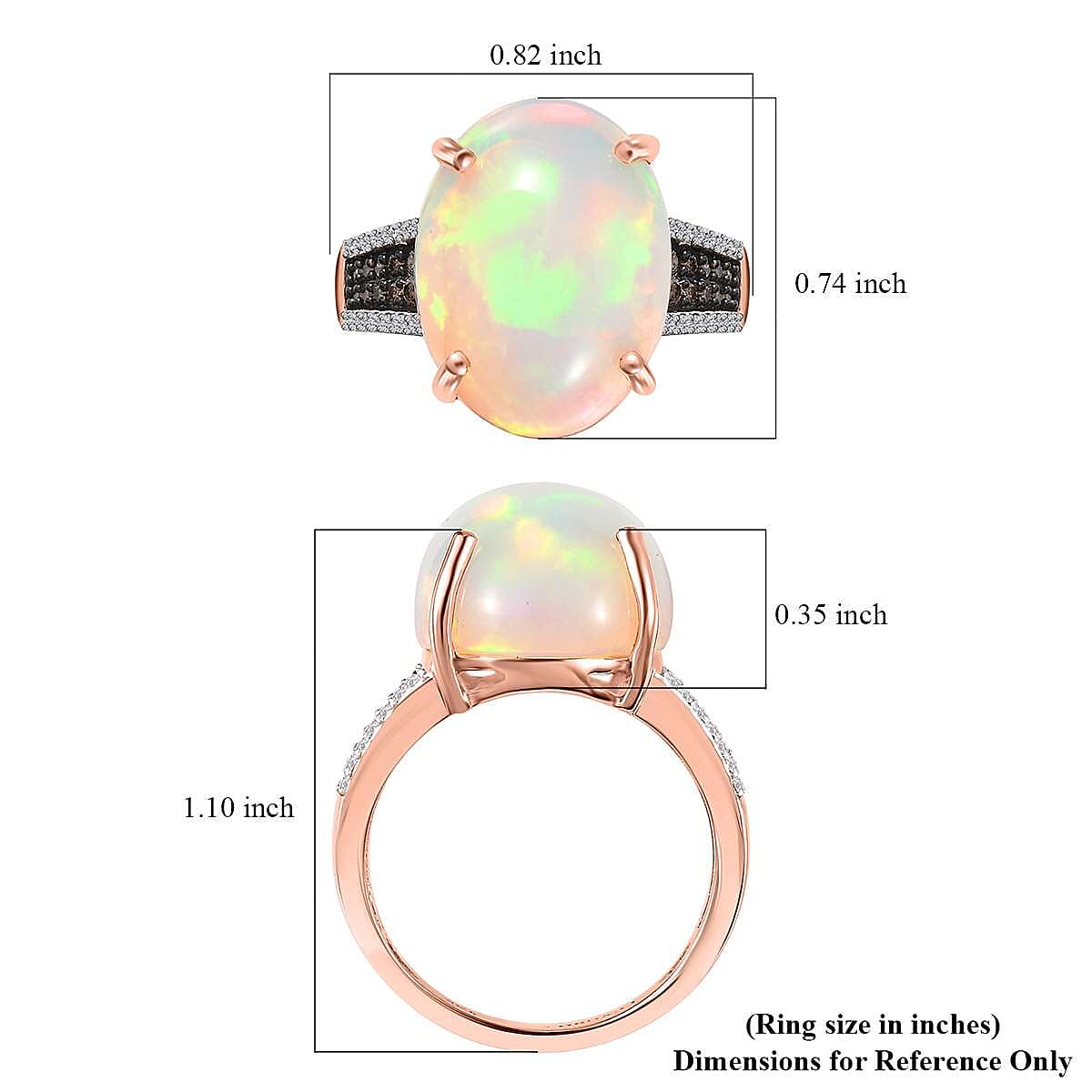 Luxoro 14K Rose Gold AAA Ethiopian Welo Opal, I3 Natural Champagne and White Diamond Ring (Size 8.0) 4.20 Grams 10.35 ctw image number 5