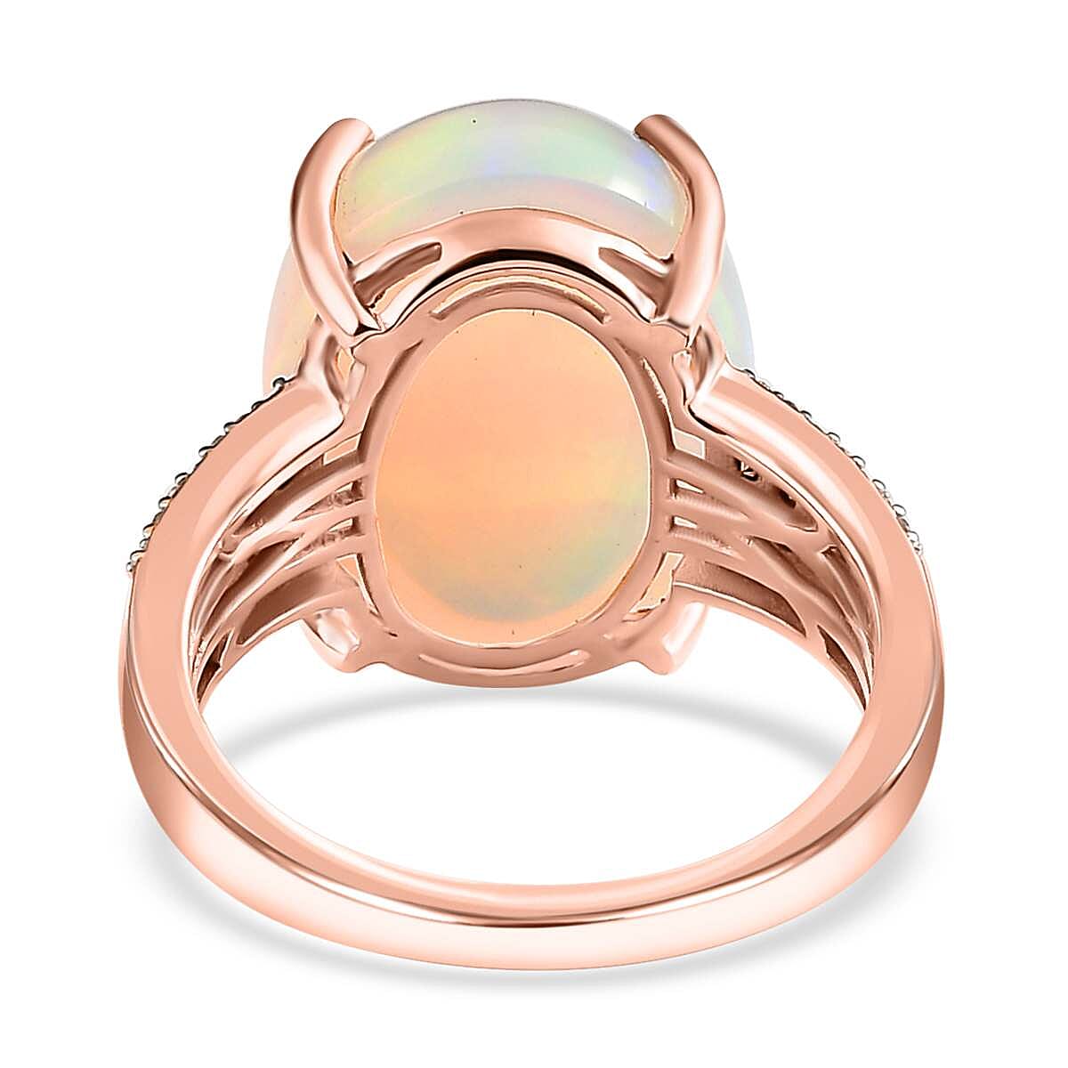 Luxoro 14K Rose Gold AAA Ethiopian Welo Opal, I3 Natural Champagne and White Diamond Ring (Size 9.0) 4.20 Grams 10.35 ctw image number 2