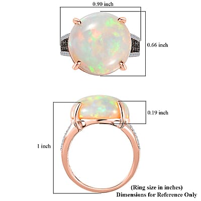 Luxoro 14K Rose Gold AAA Ethiopian Welo Opal, I3 Natural Champagne and White Diamond Ring (Size 7.0) 4.50 Grams 10.25 ctw
