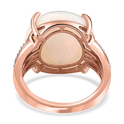 Luxoro 14K Rose Gold AAA Ethiopian Welo Opal, I3 Natural Champagne and White Diamond Ring (Size 8.0) 4.50 Grams 10.25 ctw