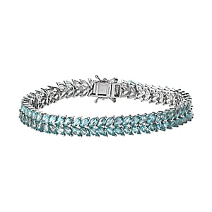 Betroka Blue Apatite 15.15 ctw 2 Row Bracelet in Platinum Over Sterling Silve (7.25 In) 