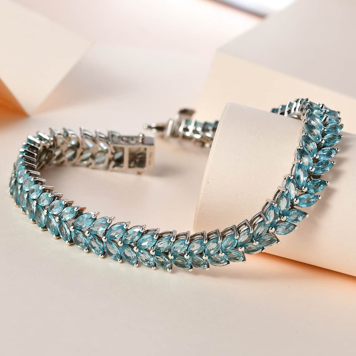Madagascar Paraiba Apatite 2 Row Bracelet in Platinum Over Sterling Silver (7.25 In) 15.15 ctw image number 1