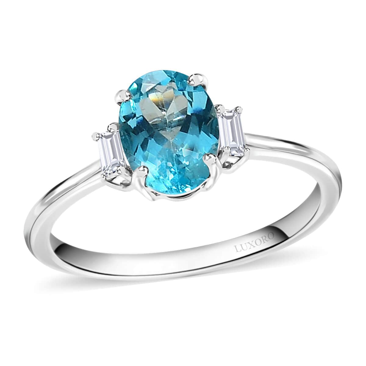 Luxoro 10K White Gold Premium Madagascar Paraiba Apatite and Moissanite Ring (Size 10.0) 1.35 ctw image number 0