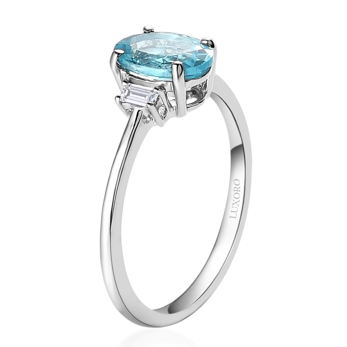 Luxoro 10K White Gold Premium Madagascar Paraiba Apatite and Moissanite Ring (Size 10.0) 1.35 ctw image number 3