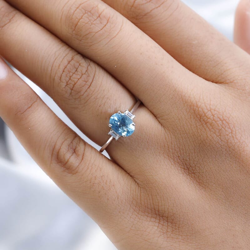 Luxoro Premium Betroka Blue Apatite Ring in 10K White Gold, Moissanite Accent Ring, Apatite Jewelry, Gold Gifts For Her 1.35 ctw