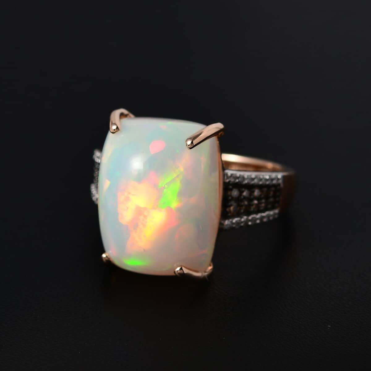 Luxoro 14K Rose Gold AAA Ethiopian Welo Opal, I3 Natural Champagne and White Diamond Ring (Size 6.0) 10.65 ctw image number 1