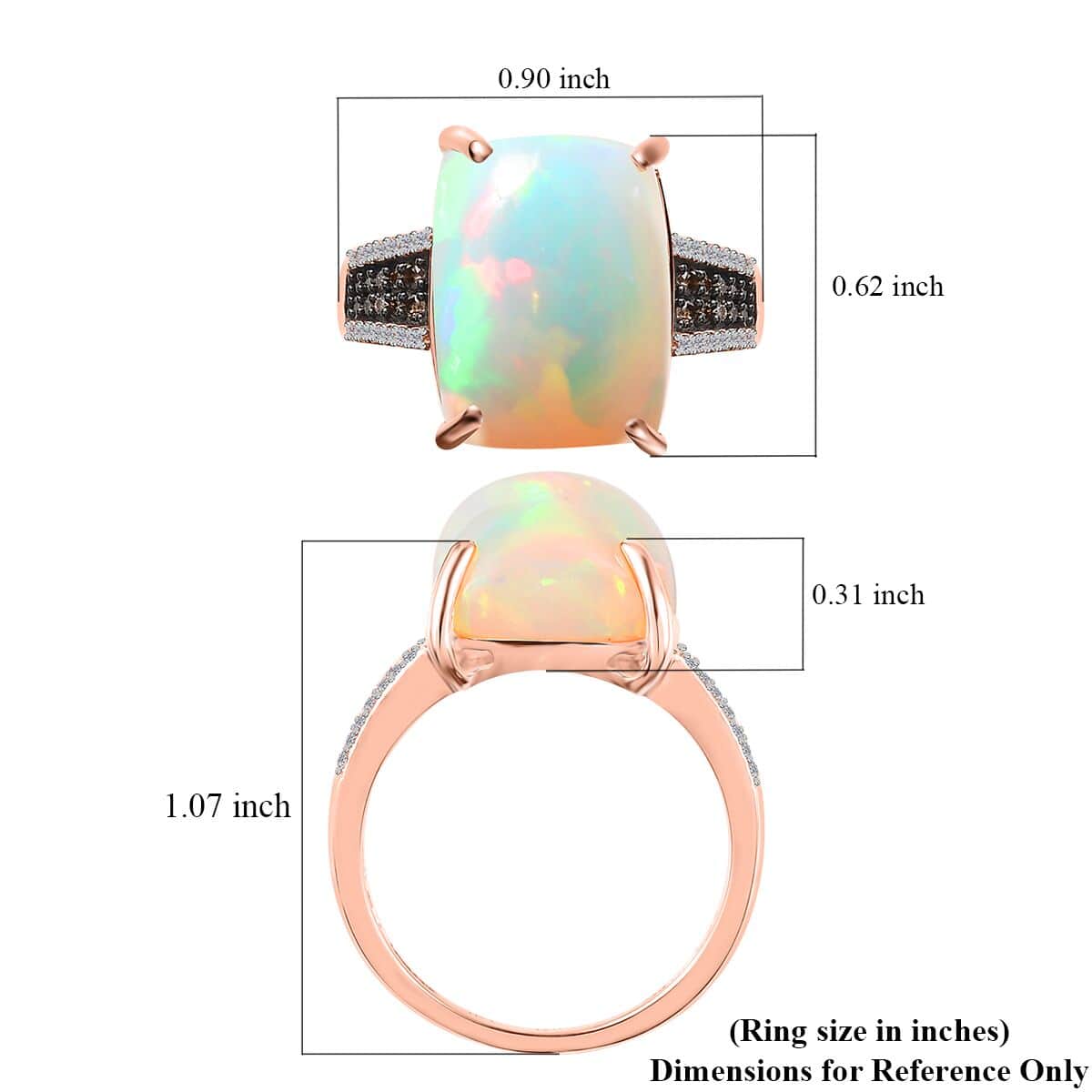 Luxoro 14K Rose Gold AAA Ethiopian Welo Opal, I3 Natural Champagne and White Diamond Ring (Size 6.0) 10.65 ctw image number 5