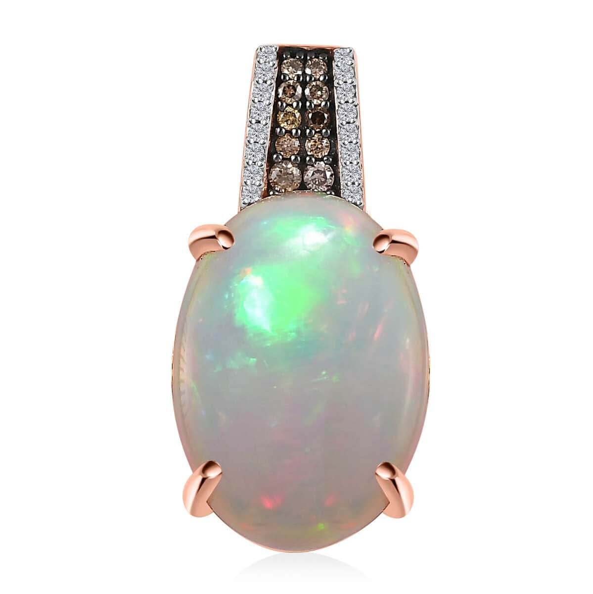 Luxoro 14K Rose Gold AAA Ethiopian Welo Opal, I3 Natural Champagne and White Diamond Pendant 10.20 ctw image number 0