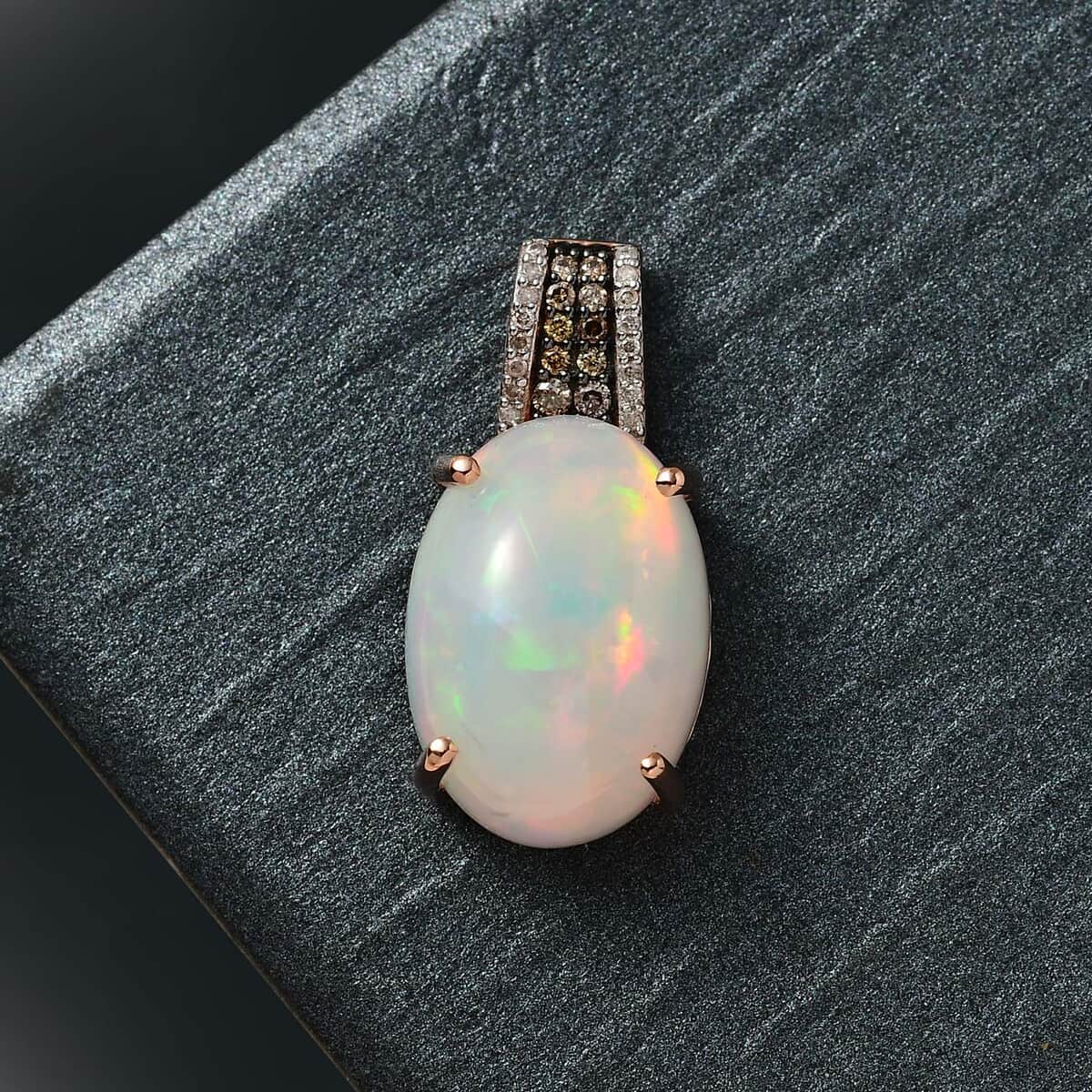 Luxoro 14K Rose Gold AAA Ethiopian Welo Opal, I3 Natural Champagne and White Diamond Pendant 10.20 ctw image number 1