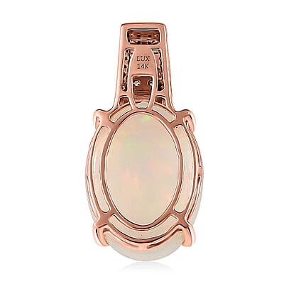 Luxoro 14K Rose Gold AAA Ethiopian Welo Opal, I3 Natural Champagne and White Diamond Pendant 10.20 ctw