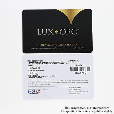 Luxoro 14K Rose Gold AAA Ethiopian Welo Opal, I3 Natural Champagne and White Diamond Pendant 10.20 ctw