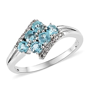 Madagascar Paraiba Apatite and White Zircon Ring in Platinum Over Sterling Silver (Size 9.0) 0.85 ctw