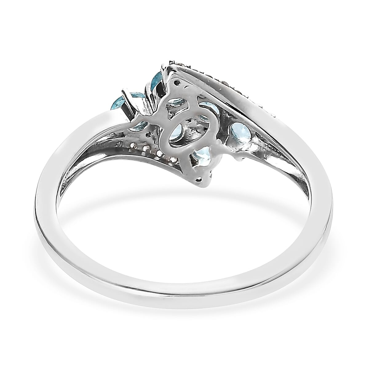 Madagascar Paraiba Apatite and White Zircon Ring in Platinum Over Sterling Silver (Size 9.0) 0.85 ctw image number 3