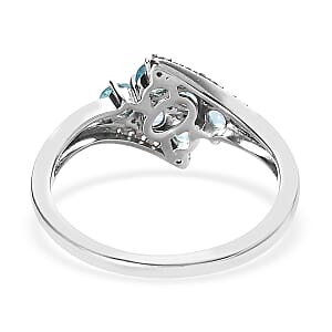 Madagascar Paraiba Apatite and White Zircon Ring in Platinum Over Sterling Silver (Size 9.0) 0.85 ctw