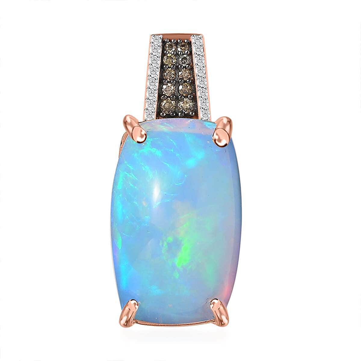Luxoro 14K Rose Gold AAA Ethiopian Welo Opal, I3 Natural Champagne and White Diamond Pendant without Chain 10.50 ctw