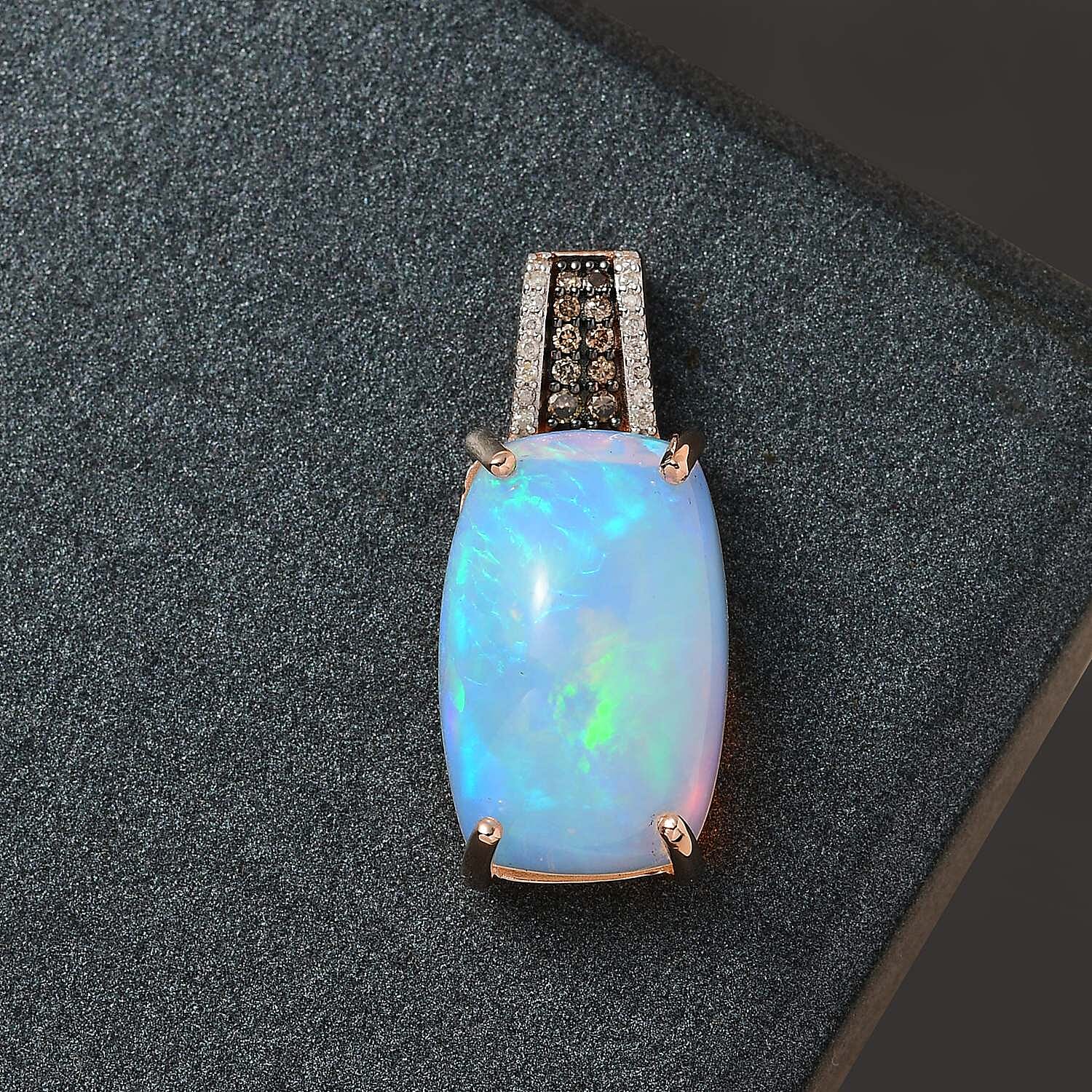 Luxoro 14K Rose Gold AAA Ethiopian Welo Opal, I3 Natural Champagne and White Diamond Pendant without Chain 10.50 ctw