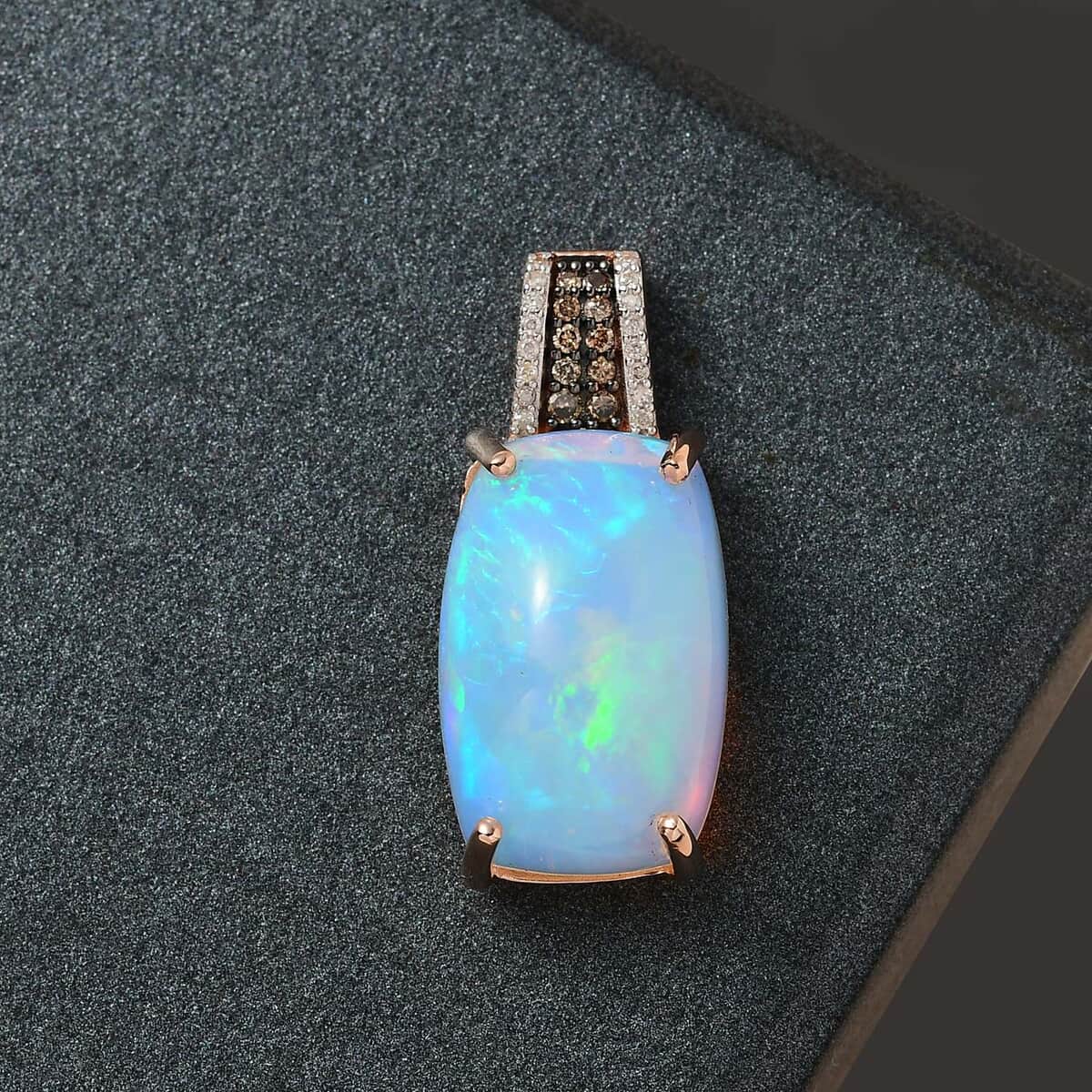 Luxoro 14K Rose Gold AAA Ethiopian Welo Opal, I3 Natural Champagne and White Diamond Pendant 10.50 ctw image number 1