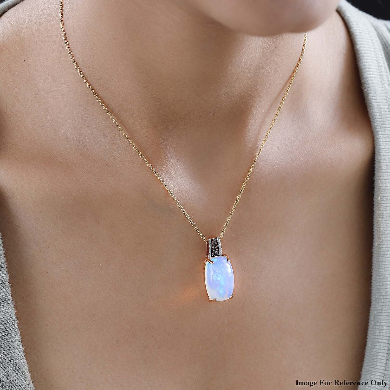 Luxoro 14K Rose Gold AAA Ethiopian Welo Opal, I3 Natural Champagne and White Diamond Pendant without Chain 10.50 ctw