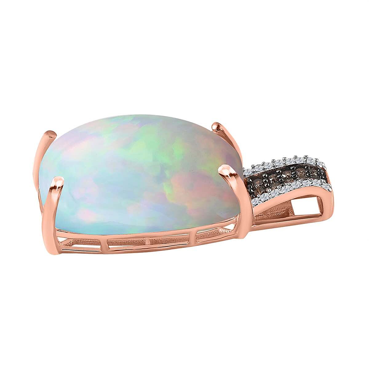 Luxoro 14K Rose Gold AAA Ethiopian Welo Opal, I3 Natural Champagne and White Diamond Pendant without Chain 10.50 ctw