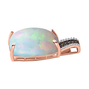Luxoro 14K Rose Gold AAA Ethiopian Welo Opal, I3 Natural Champagne and White Diamond Pendant without Chain 10.50 ctw