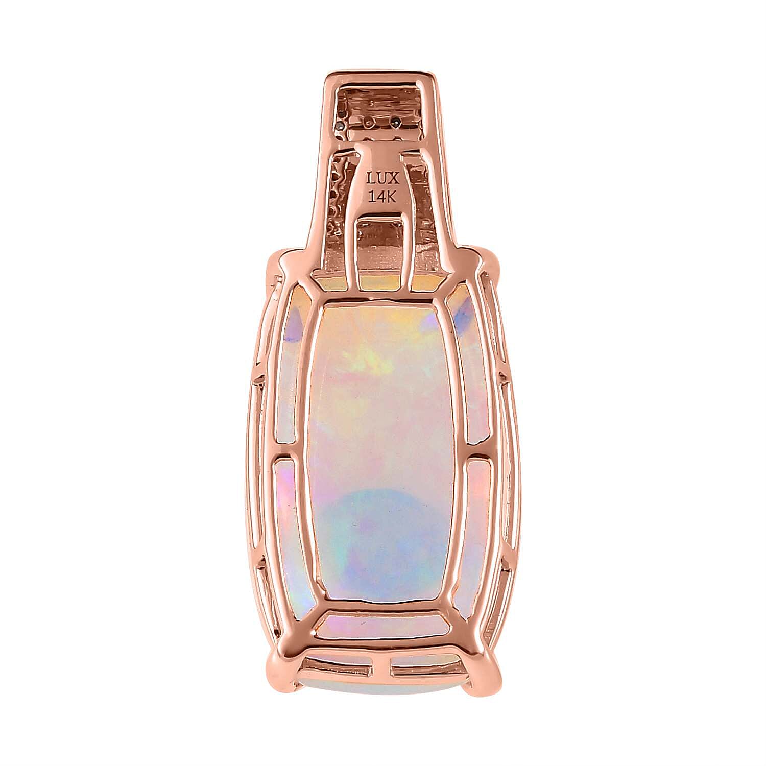 Luxoro 14K Rose Gold AAA Ethiopian Welo Opal, I3 Natural Champagne and White Diamond Pendant without Chain 10.50 ctw