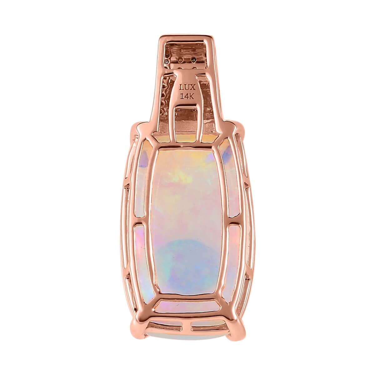 Luxoro 14K Rose Gold AAA Ethiopian Welo Opal, I3 Natural Champagne and White Diamond Pendant 10.50 ctw image number 4