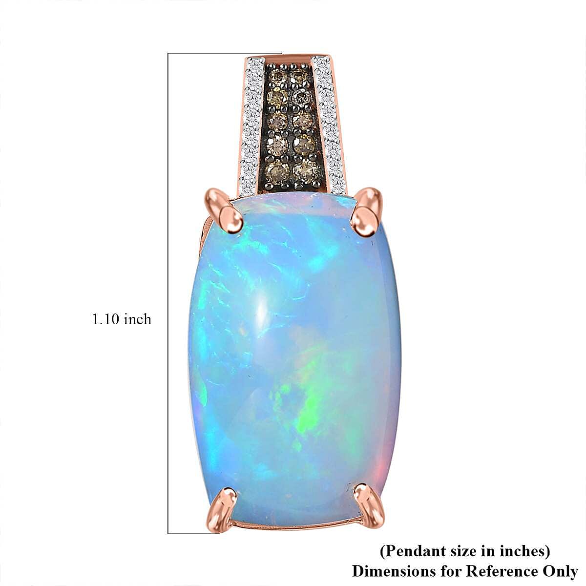 Luxoro 14K Rose Gold AAA Ethiopian Welo Opal, I3 Natural Champagne and White Diamond Pendant without Chain 10.50 ctw