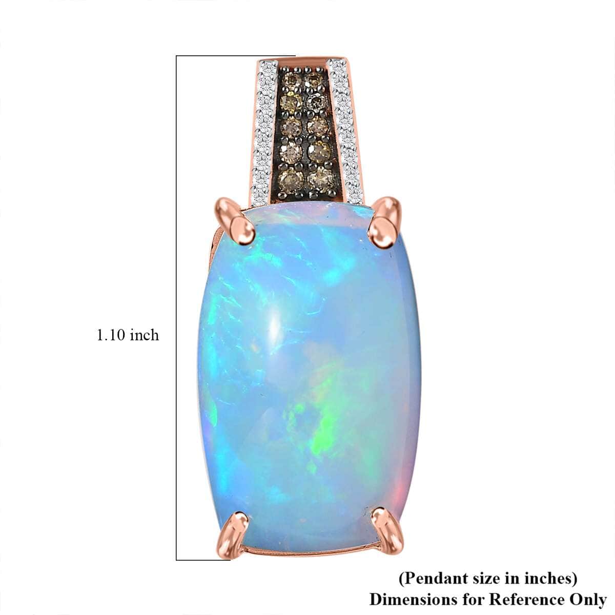 Luxoro 14K Rose Gold AAA Ethiopian Welo Opal, I3 Natural Champagne and White Diamond Pendant 10.50 ctw image number 5