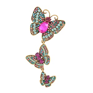 Multi Color Austrian Crystal Butterfly Brooch in Goldtone