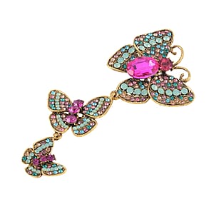 Multi Color Austrian Crystal Butterfly Brooch in Goldtone