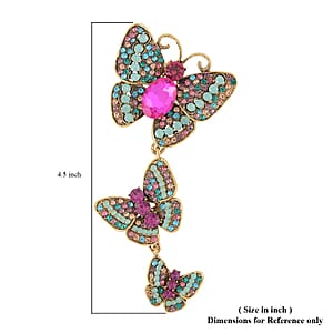 Multi Color Austrian Crystal Butterfly Brooch in Goldtone