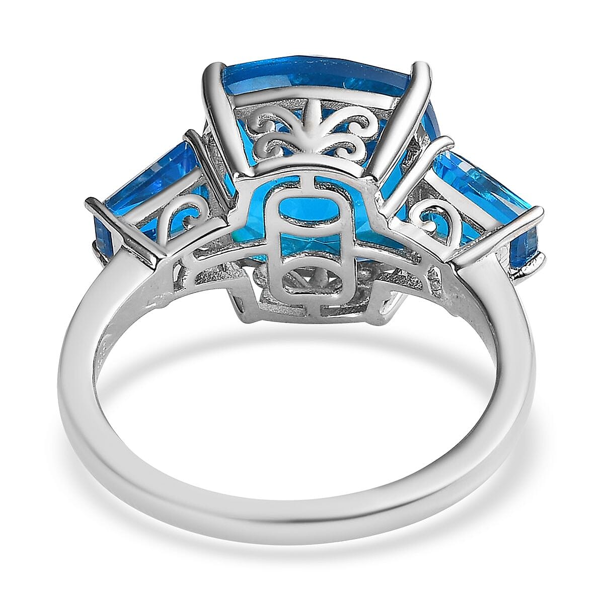 Caribbean Quartz (Triplet) 3 Stone Ring in Platinum Over Sterling Silver (Size 8.0) 9.10 ctw image number 4