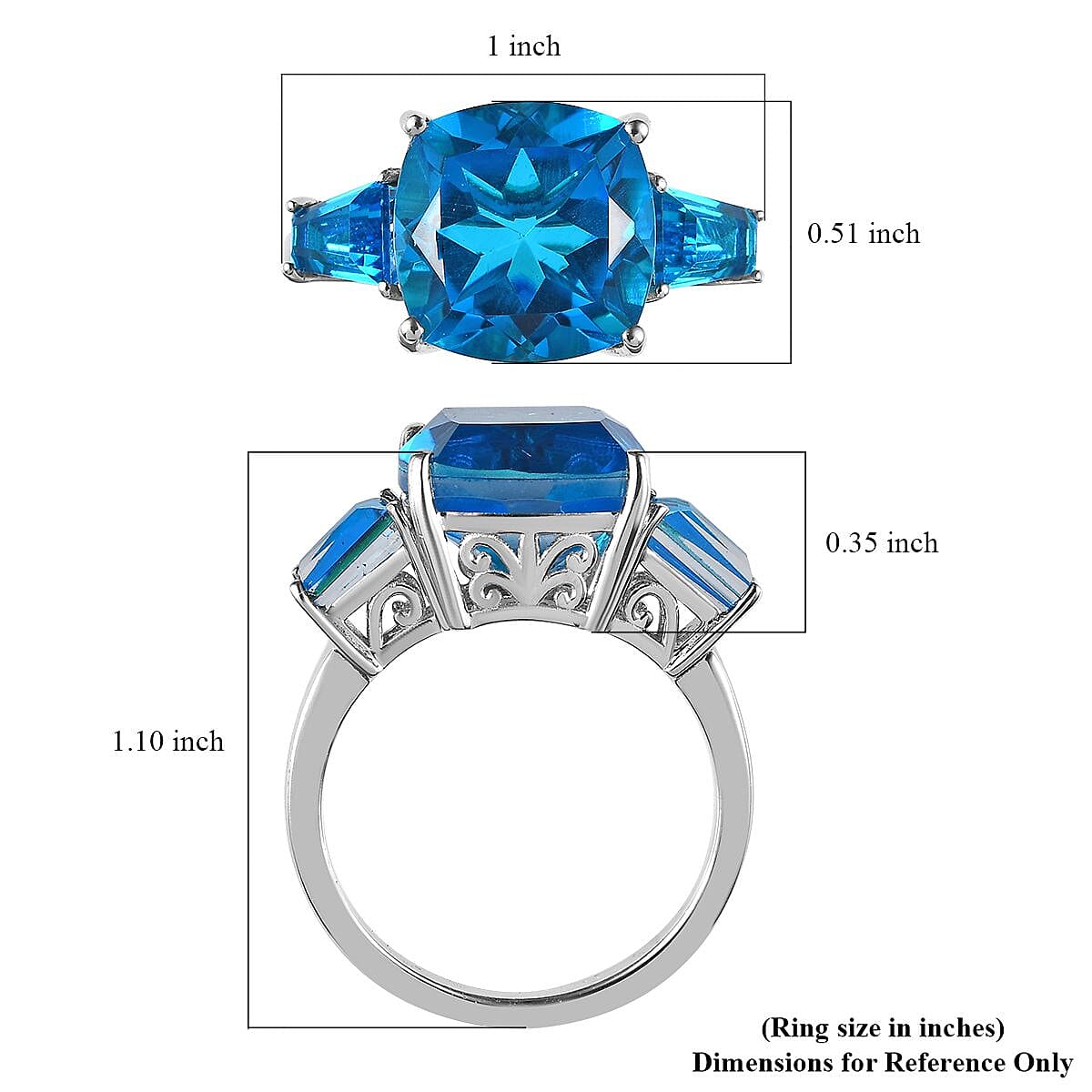 Caribbean Quartz (Triplet) 3 Stone Ring in Platinum Over Sterling Silver (Size 8.0) 9.10 ctw image number 5