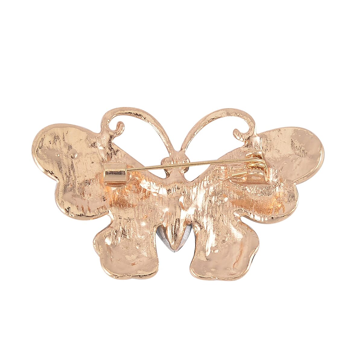 Blue and Black Austrian Crystal, Enameled Butterfly Brooch in Goldtone image number 2