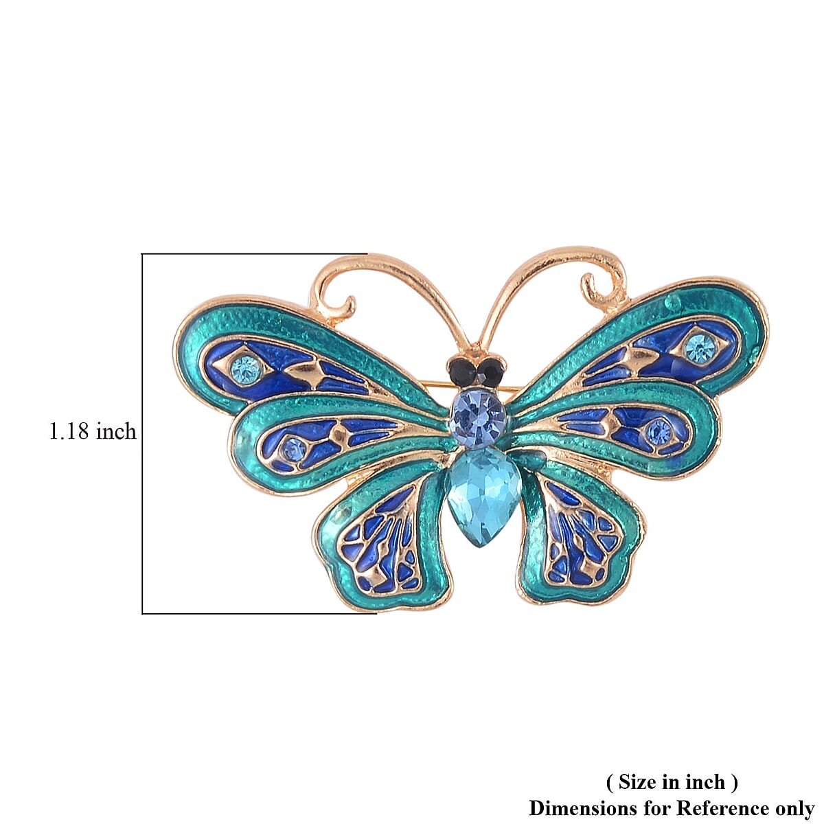 Blue and Black Austrian Crystal, Enameled Butterfly Brooch in Goldtone image number 3
