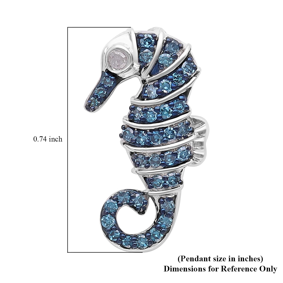 Blue and White Diamond Seahorse Pendant in Rhodium and Platinum Over Sterling Silver 0.30 ctw image number 5
