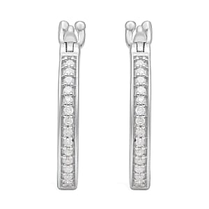 Diamond Hoop Earrings in Platinum Over Sterling Silver 0.15 ctw